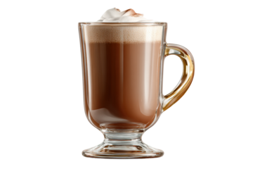 PNG Glass cup of hot mocha with creamy foam on black background