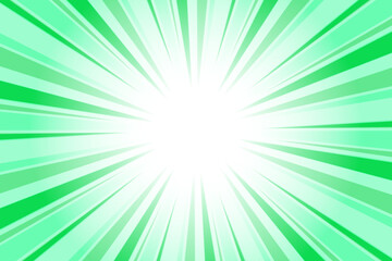Fototapeta premium Abstract green sunburst background. Sun rays backdrop. Radial green background with sun rays. Summer vector illustration.