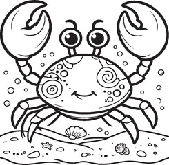 Fototapeta premium Cartoon Crab Coloring Page for Kids – Cute Underwater Sea Life Illustration