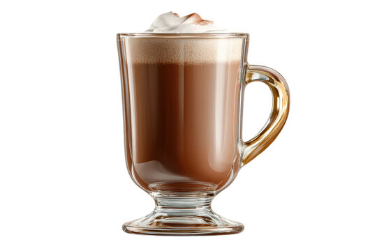 PNG Glass cup of hot mocha with creamy foam on black background