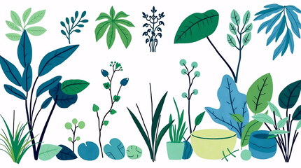 flat minimal illustration of wild green plants and botanical leaves in modern nature-inspired eco-friendly design