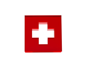 3D Red first aid icon with a white cross, symbolizing medical help and healthcare. 3d illustration