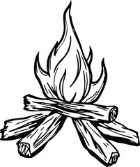 Minimalist Hand-Drawn Bonfire Line Art – Monochrome Fire Symbol Vector Illustration