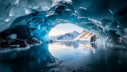 Enthralling Glacial Ice Cave with Mountain Reflection
