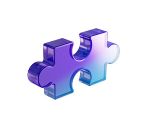 Obraz premium A glossy purple and blue gradient puzzle piece with a sleek, futuristic design. 3d illustration