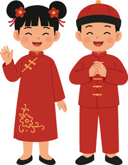 Cute Asian Kids in Traditional Chinese New Year Clothes