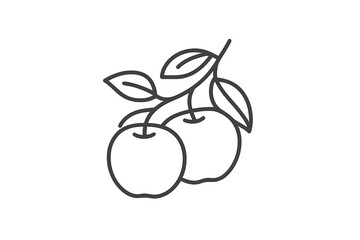 Line drawing of two apples on a branch with green leaves, showcasing simple and elegant fruit design