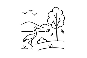 Graceful bird stands near a tree by the water under a clear sky during day