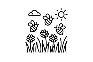 Bees buzzing around flowers under the sun in a vibrant garden during a sunny day