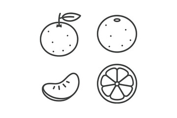 Various citrus fruits displayed in a simple black and white illustration