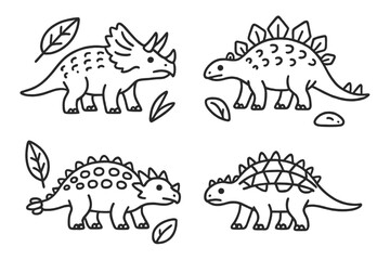 Dinosaur illustrations featuring triceratops, stegosaurus, ankylosaurus, and blissful landscape elements