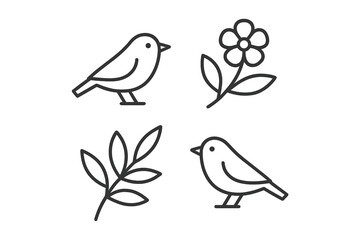 Simple line art illustration of birds and flowers in a decorative layout suitable for various designs