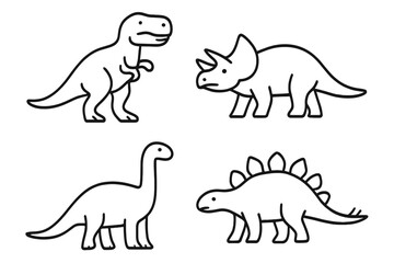 Colorful cartoon dinosaurs in playful poses showcasing diverse species in a friendly prehistoric setting