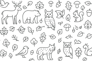 Nature-inspired patterns featuring animals and leaves in a playful design suitable for various artistic projects