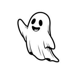 Friendly ghost waving, symbolizing playful spookiness and friendliness in a cheerful style