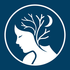 Woman with Circle moon Yoga Logo vector Vector template