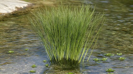 lush green aquatic plants in clear stream water