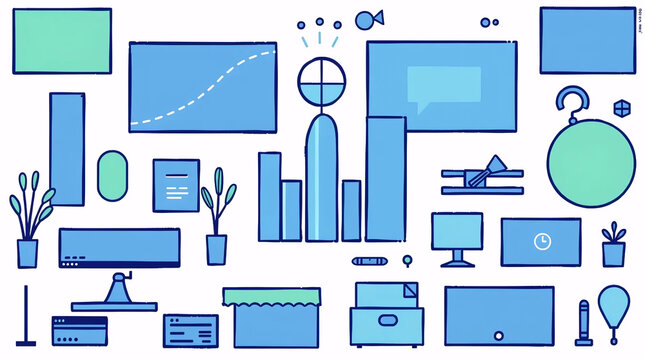 creative flat illustration of digital business workspace with technology devices, office tools, and modern business concept - Powered by Adobe
