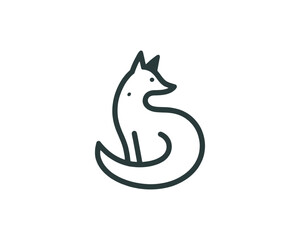 Minimalist line art fox logo design on a white background