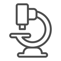 Laboratory microscope line icon, optical equipment concept. Vector graphics. Microscope, magnifying lens tool sign on white background, outline style icon for mobile or web design.