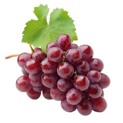 Fototapeta premium Ripe red grapes with green leaf displayed on a Transparent background, Ripe red grapes isolated on PNG background