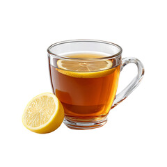 lemon honey tea in glass cup with lemon slice isolated die-cut 