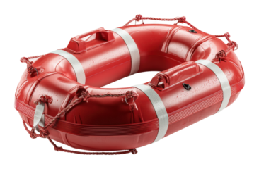 Lifesaving action red lifebuoy in water safety equipment view