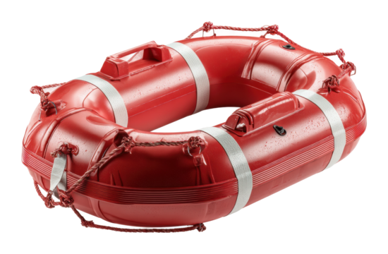 Lifesaving action red lifebuoy in water safety equipment view