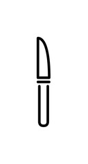 Simple line drawing of a knife with a curved blade and a straight handle on a white background.