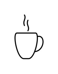 Simple line drawing of a steaming cup with a handle.