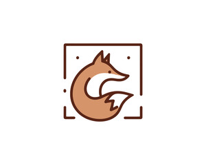 Stylized cartoon fox icon inside a square frame with dots