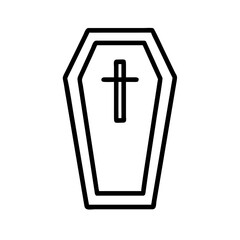 Obraz premium Simple Line Art Illustration of a Coffin with Cross Vector Graphic for Death, Funeral, Remembrance, or Halloween Designs