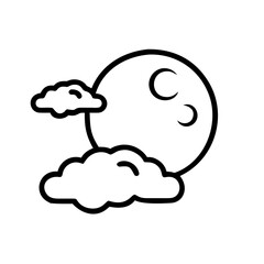Celestial Night Full Moon Behind Clouds - Line Art Illustration