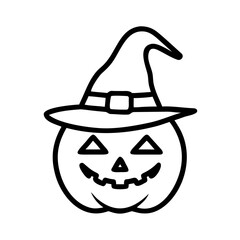 Spooky Halloween Jack-o'-Lantern with Witch Hat Festive Line Art Illustration
