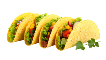 Tacos with colorful fillings, isolated on transparent background, street food concept