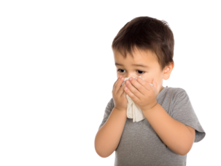 The boy is blowing his nose. isolated on transparent or white background, png