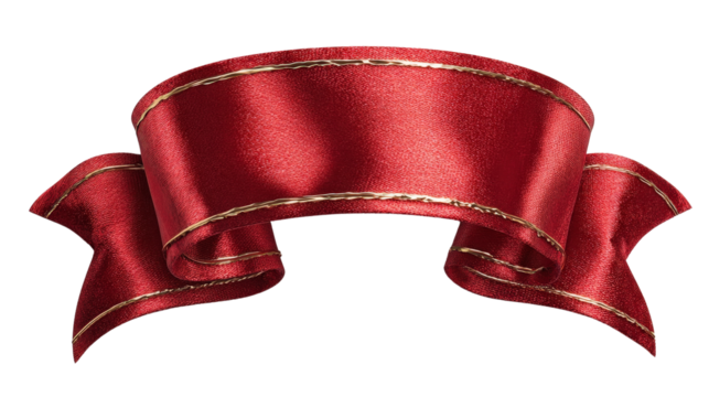 Elegant Red Satin Ribbon Banner with Golden Edge for Design Use