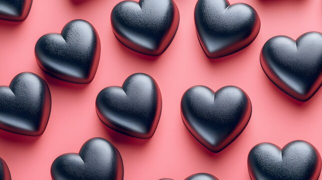 Romantic Black Hearts Pattern on Pink Background