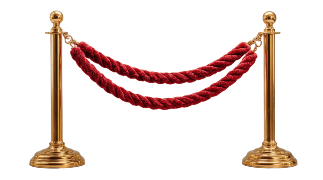 Elegant Red Rope Barrier with Gold Posts for Events and Venues