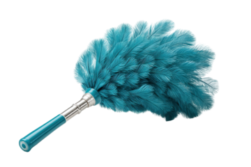 PNG Blue feather duster with silver handle for cleaning on white background