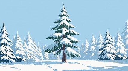 Obraz premium Snow Covered Evergreen in Winter Forest Scene