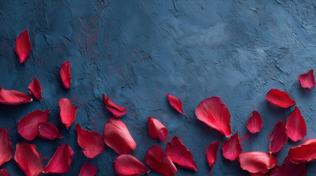 Red petals scattered on a dark blue background - Powered by Adobe