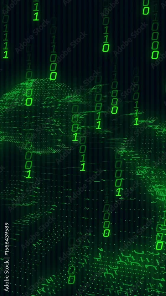 Poster binary code and digital wave animation over dark background