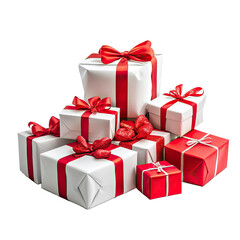 Obraz premium Red and White Ribbon Wrapped Gift Boxes Collection Isolated