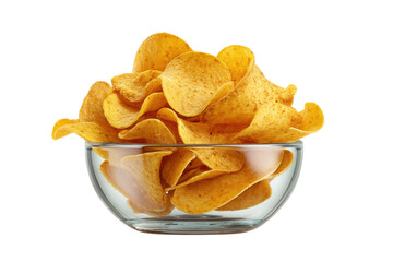 PNG Crispy potato chips in clear glass bowl on black background
