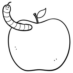 Worm on apple line art vector illustration 