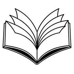 Book with flying pages line art vector illustration 