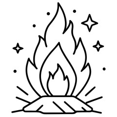 Campfire with sparks line art vector illustration 