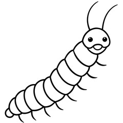 Caterpillar crawling line art vector illustration 