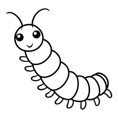Caterpillar crawling line art vector illustration 